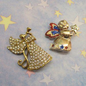 Monet Danecraft Angel Brooches ~ Designer Gold Silver Rhinestone Enamel Angels